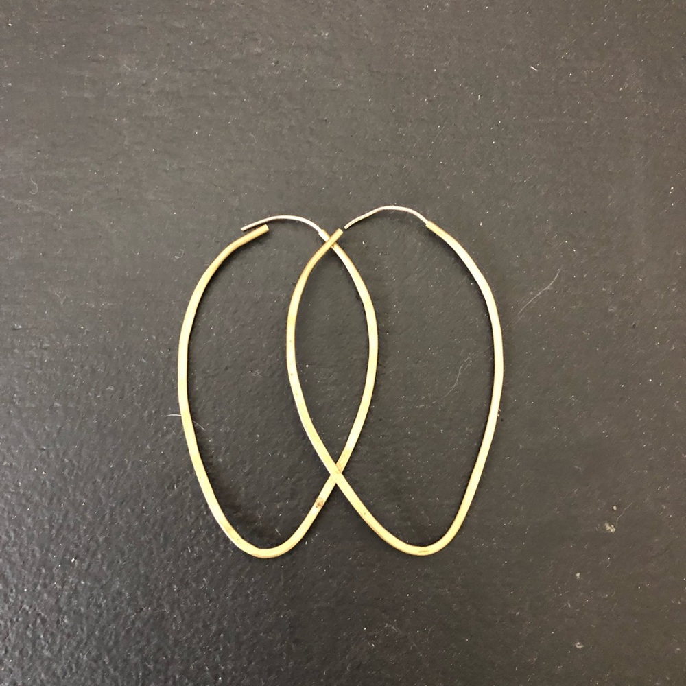 Brass hammered tear drop hoop earrings